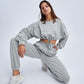 2 Piece Set Women Matching Sets Turtleneck Long Sleeve Crop Top Wide Leg Pant Outfits Solid Fitness Suit