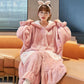 Pajamas Women's Autumn and Winter Coral Fleece Warm Night Gown Long Suit Can Wear Flannel Thickening Plus Velvet Bathrobe Home Service