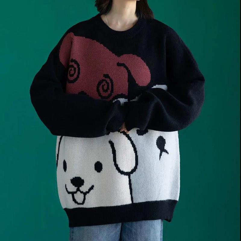 Autumn and Winter Women's Sweater Korean Cartoon Cute Loose Top Knitted Pullover
