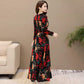Women Casual Jacquard Velvet Dress Elegant Long Sleeve Slim A-line Party Midi Dresses