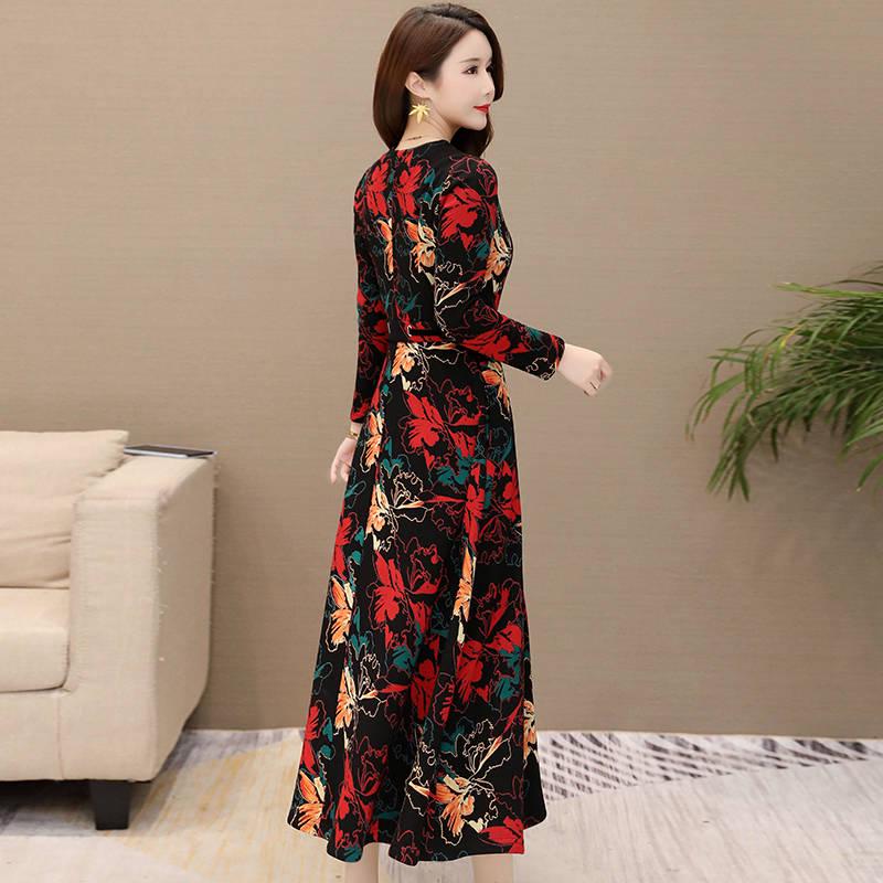 Women Casual Jacquard Velvet Dress Elegant Long Sleeve Slim A-line Party Midi Dresses