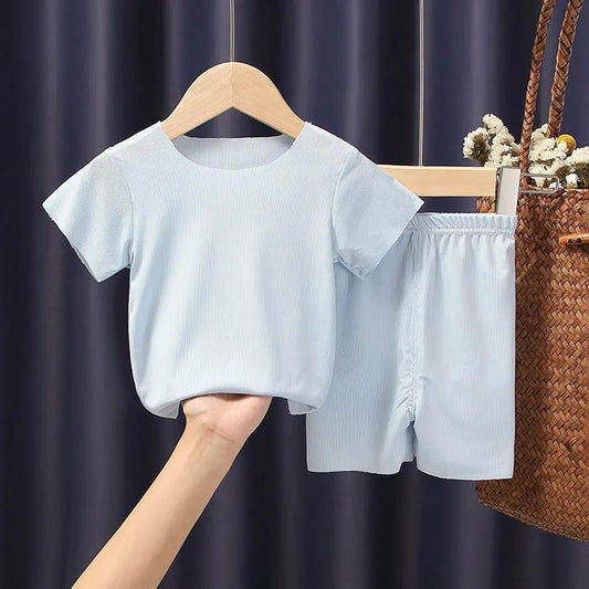 Summer Newborn Baby Children's Clothing Ice Silk Short-sleeved Two-piece Suit Men and Women Baby Short-sleeved Shorts T-shirt Home Service