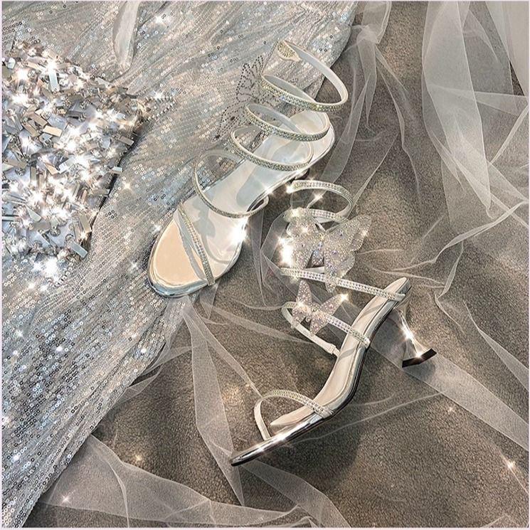 Rhinestone sandals female sexy wild fairy style stiletto heels fashion outside wear women's shoes