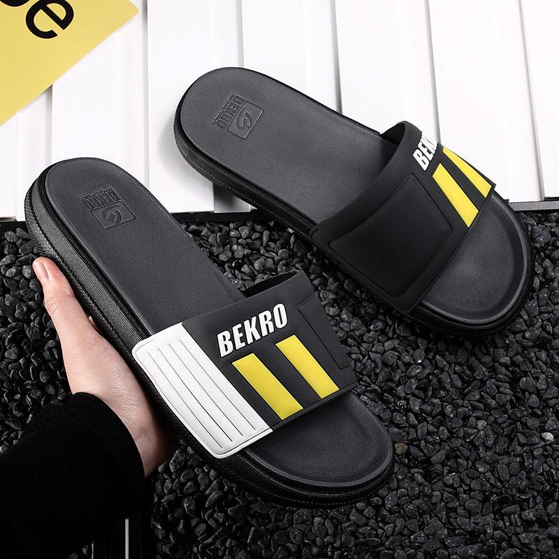 Size38-45 Summer Men Sandals Comfortable Non-slip PU Leather Letter Stripe Beach Slippers Casual Outdoor Slippers Drag Flip Flops