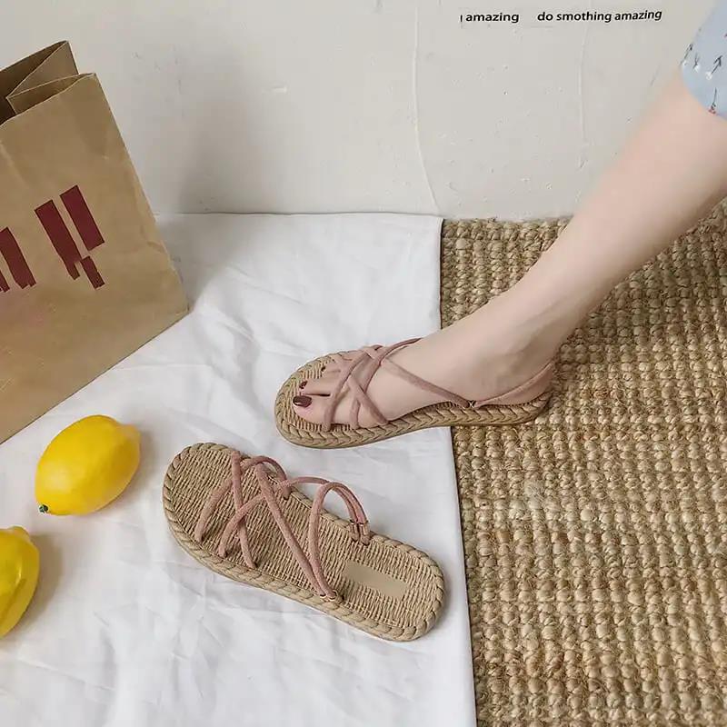 Flat Sandals Women Summer Wear All-match Two-wear Sandals and Slippers Women's One-word Buckle Simple Roman Shoes Light