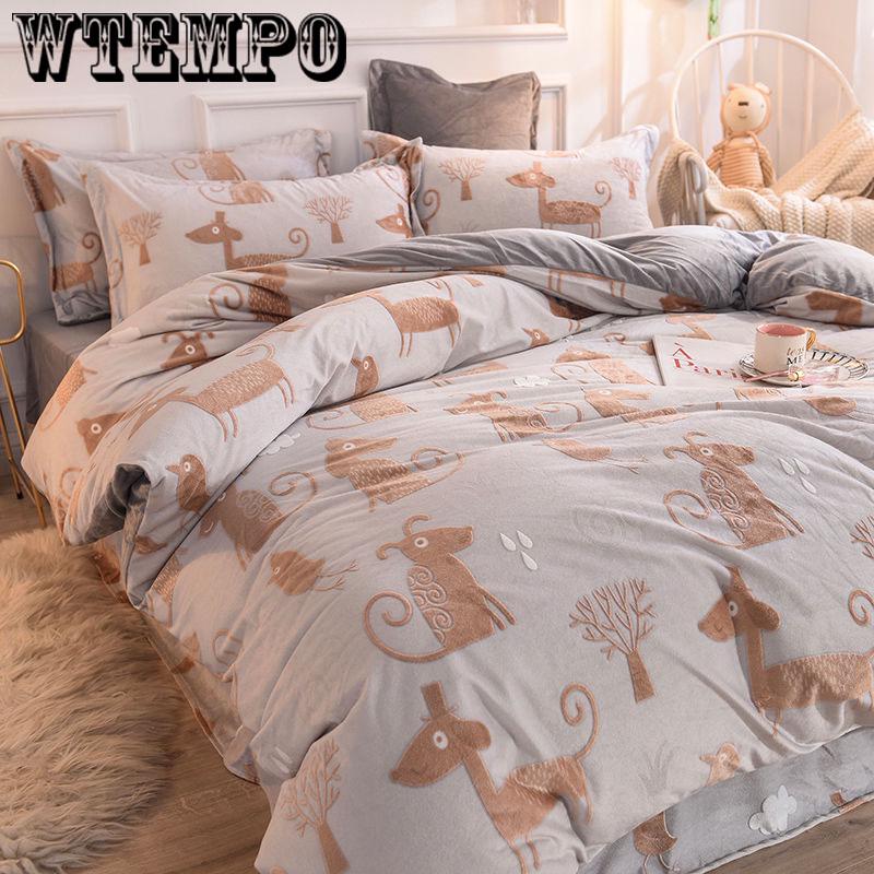 4pcs Winter Romantic Bedding Sets Floral Print Queen/king Size Quilt Cover Thick Warm Bed Sheet +pillowcases