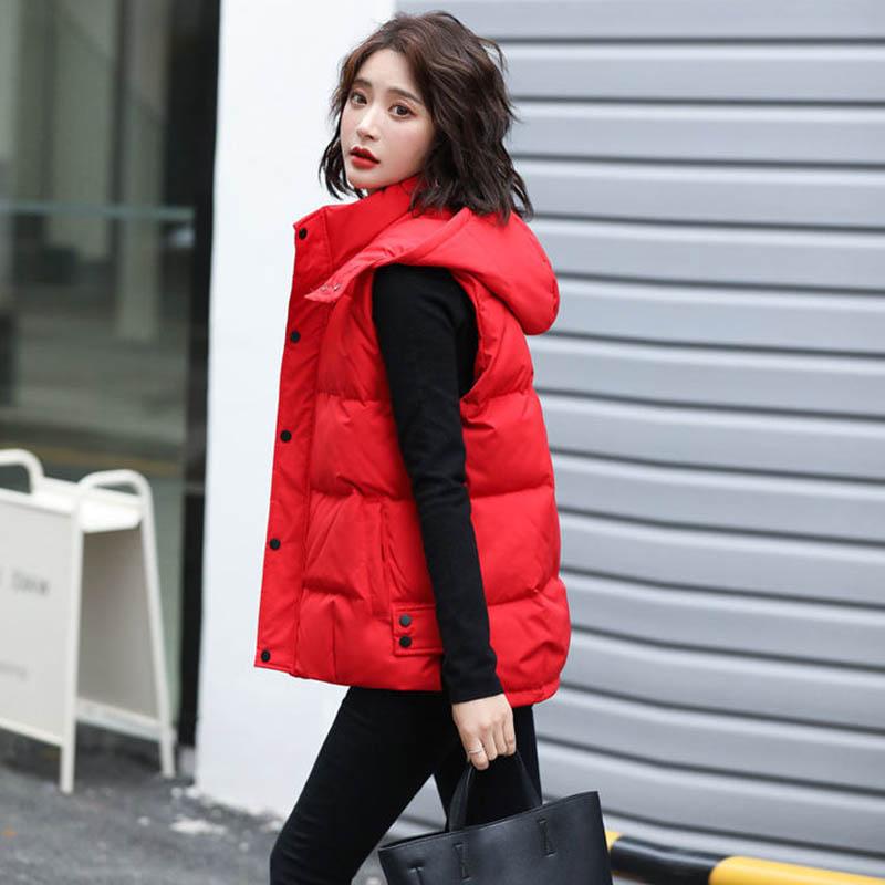 Open and Detachable Hat Down Cotton Vest Women Autumn and Winter Short Waistcoat Cotton Vest Jacket
