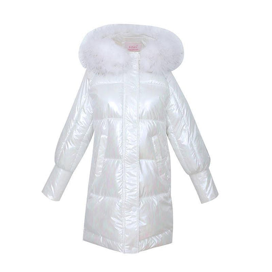 Bright Color Bright Cotton Coat Women 2 Color-changing Cotton Coat Thick Stand-up Collar Mid-length Coat