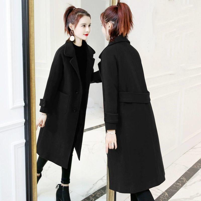 Woolen Coat Women's Mid-length Thickened Autumn and Winter Korean Loose Woolen Cloth Was Thin Winter Woolen Coat