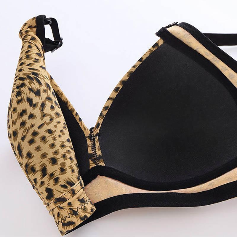 Ladies Plus Size Leopard Print Sexy Comfortable Breathable No Steel Rings Push Up Bra