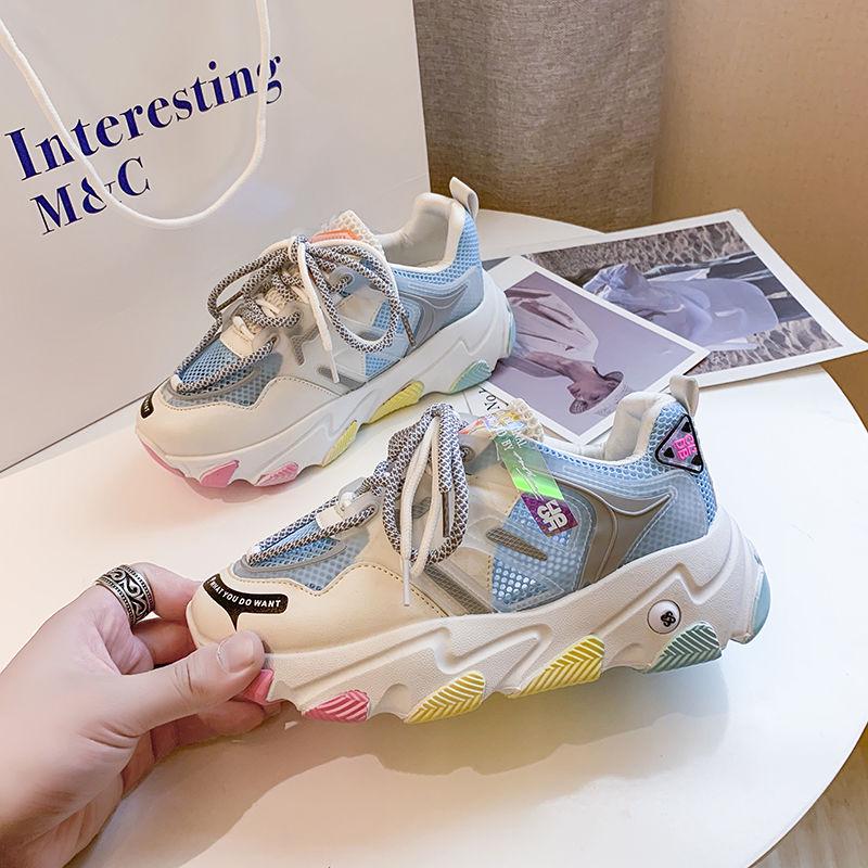 Women Platform Chunky Sneakers Lace-up Casual Vulcanize Shoes Luxury Designer Colorful Dad Sneakers