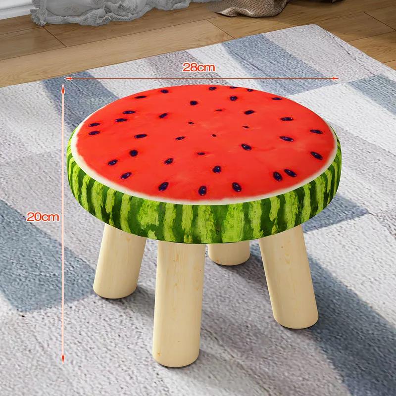 Linen Sponge Stool Pine Solid Wood Low Stool Children Chair Shoe Change Seat Round Bench for Family