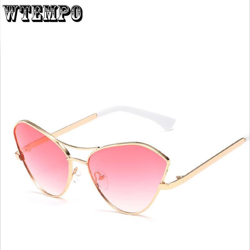 WTEMPO Ocean Gradient Lens Cat Eye Sunglasses Women Brand Designer Metal Frame Womens Sunglasses 201