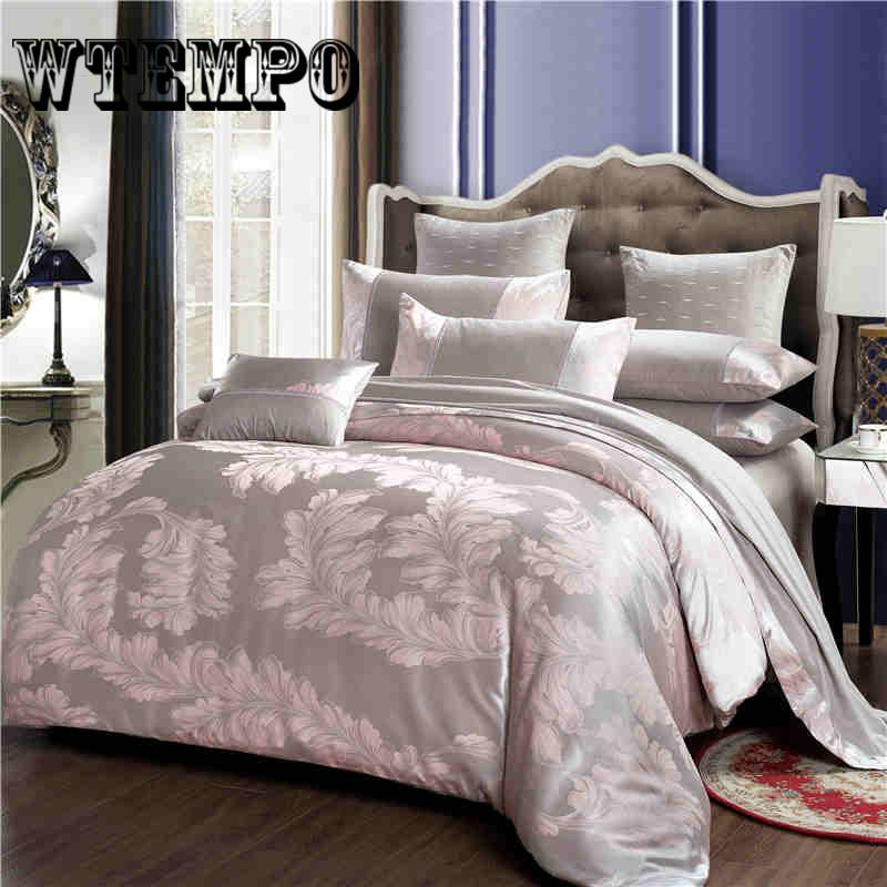 4pcs Home Textile Luxury Jacquard Satin Silk Bedding Set King Queen Size Duvet Cover Set