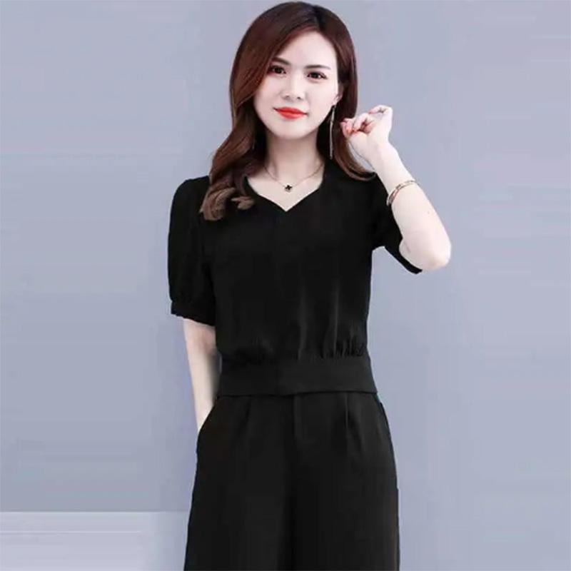 The Whole Set of Summer Cool and Comfortable Two-piece Wide-leg Casual Solid Color Age-reducing Sports Suit Women