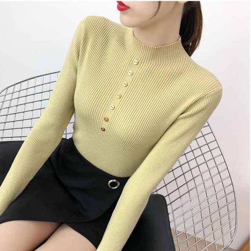 Women's sweaters with buttons long sleeve tight-fitting slim Turtleneck sweater warm winter