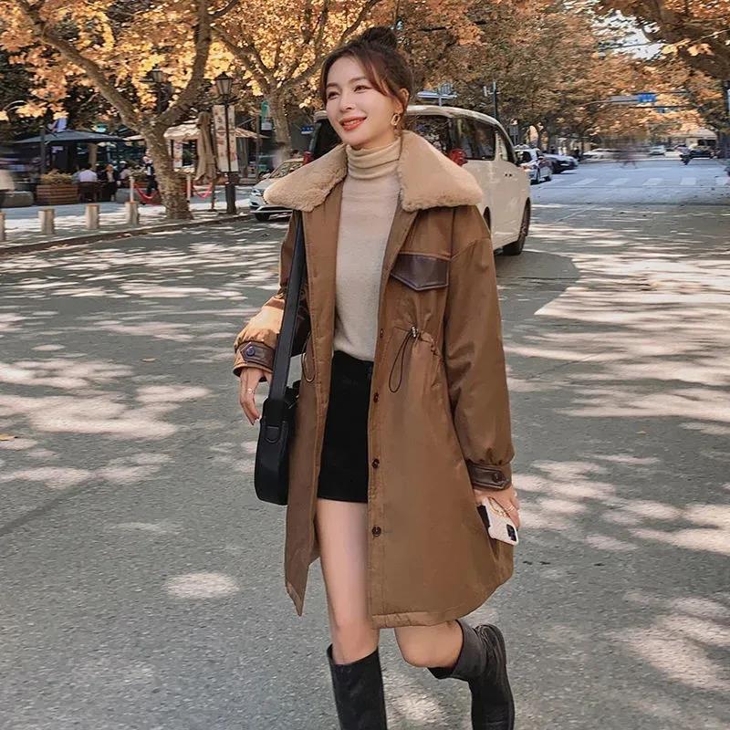 Pai Overcome Women's Korean Style Loose and Small Waist Ins Hong Kong Style Tooling Plus Velvet Jacket