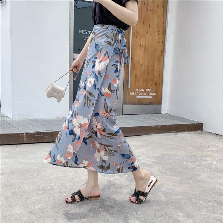 Women Boho Long Skirt Summer Beach Ladies Casual Skirts Floral Chiffon Tutu Skirt One-piece Skirt