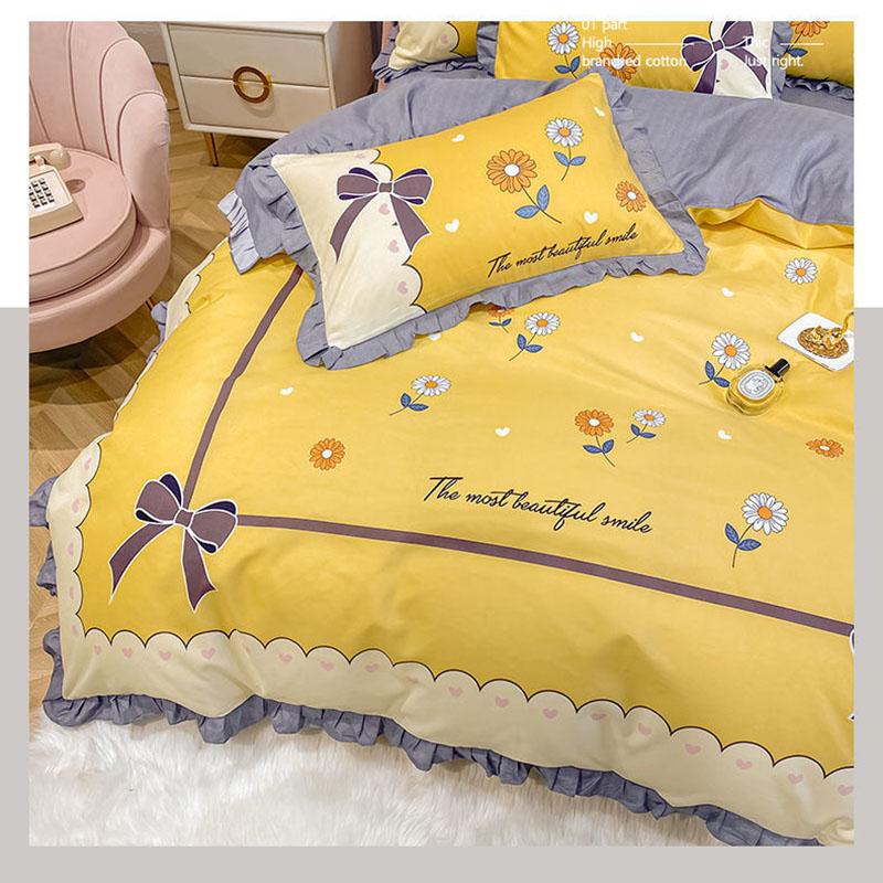 Four-piece Thick Brushed Bed Skirt Student Princess Style Sheet Duvet Cover Bedding