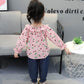 Girls Spring and Autumn Pullover Long-sleeved Breathable Suit Ruffled Neckline Cute Floral Casual Style Sports Two-piece Suit