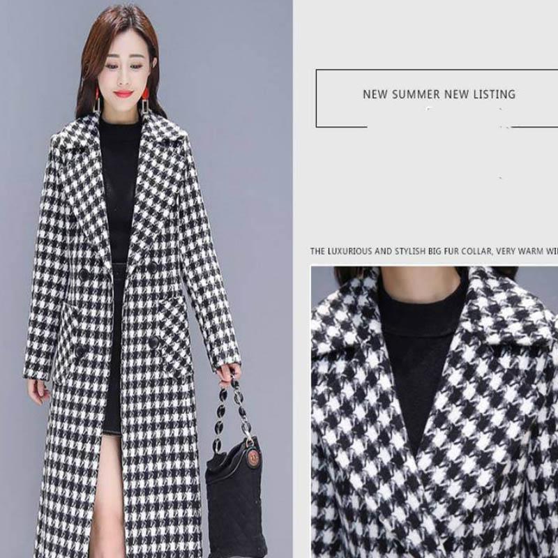 Black and White Plaid Woolen Coat Women's Mid-length Slim Temperament Coat Double-sided