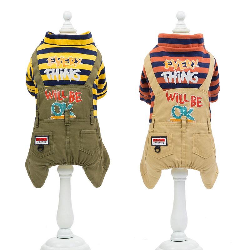 Puppy Dog Cat Clothes Winter Clothing Warm Four-legged Clothing Pet Autumn and Winter Thickening Cotton Coat Striped Overalls Jacket Pet Outwear