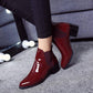 Ankle Boots Women Leather Boots Thick Med Heel Chelsea Boots PU Leathe Zipper Short Shoes Women