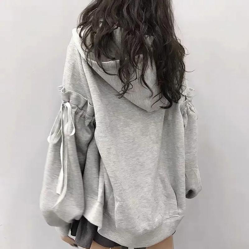 Women Sweatshirt Lantern Sleeve Patchwork Fashion Streetwear Hip Hop Hoodies Autumn Winter Zipper Jackets Oversized Tracksuit Women Sport Shirt