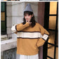 Winter Loose Round Neck Striped Stitching Sweater Female Pullover Long Sleeved Sweater