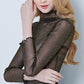 Sexy Mesh Shiny Long Sleeve T Shirt Women Fall Transparent Party Black Tee Shirts Sexy Thin O Neck Short Tops