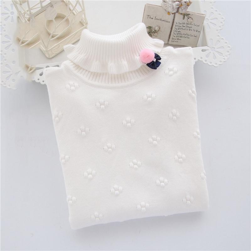 Girl Sweater Plus Velvet Thick Autumn and Winter Solid Color Set High Collar Long-sleeved Big Children's Knitting Shirt