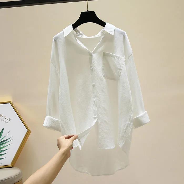 Long-sleeved Shirt Women Spring and Summer Single Pocket Loose Casual Shirt Top