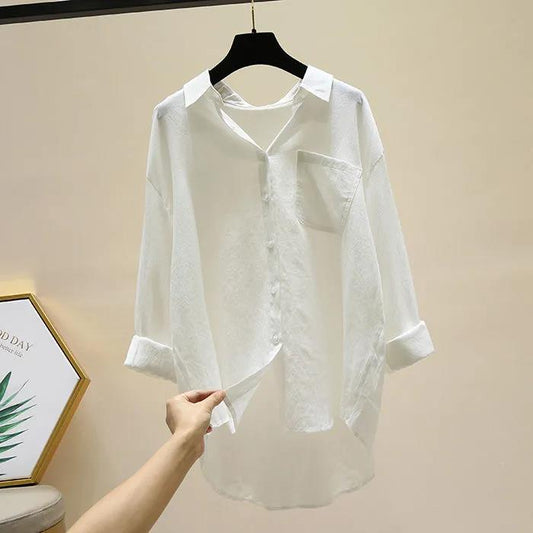 Long-sleeved Shirt Women Spring and Summer Single Pocket Loose Casual Shirt Top
