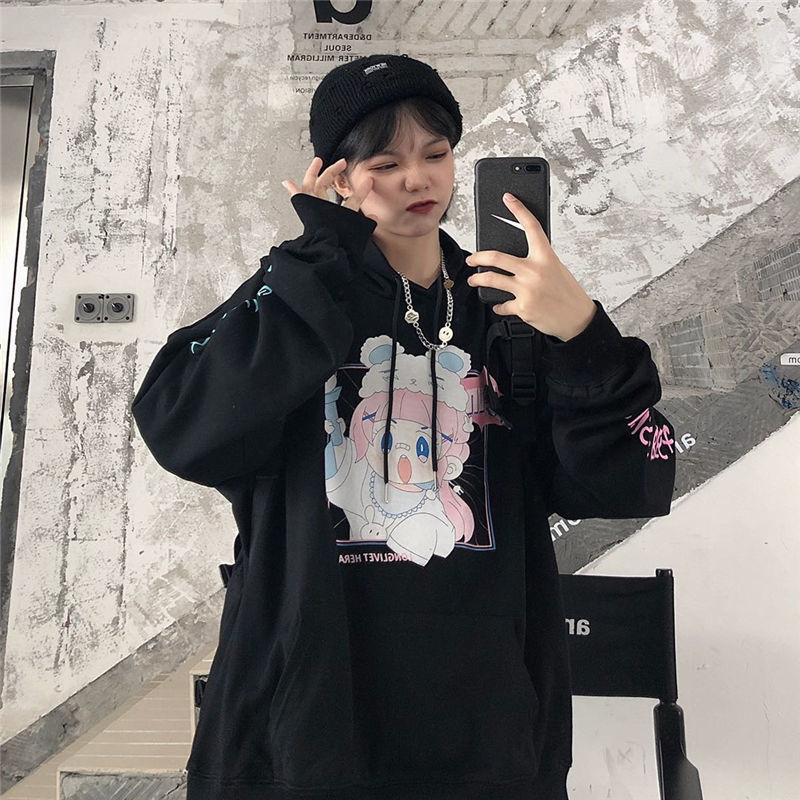 Japan Anime Sweatshirts Women White Hooded Tops Fashion Pullovers Hoodies Fall Winter Thick Fleece Harajuku Hoodies Ladies Casual Clothes Clothes