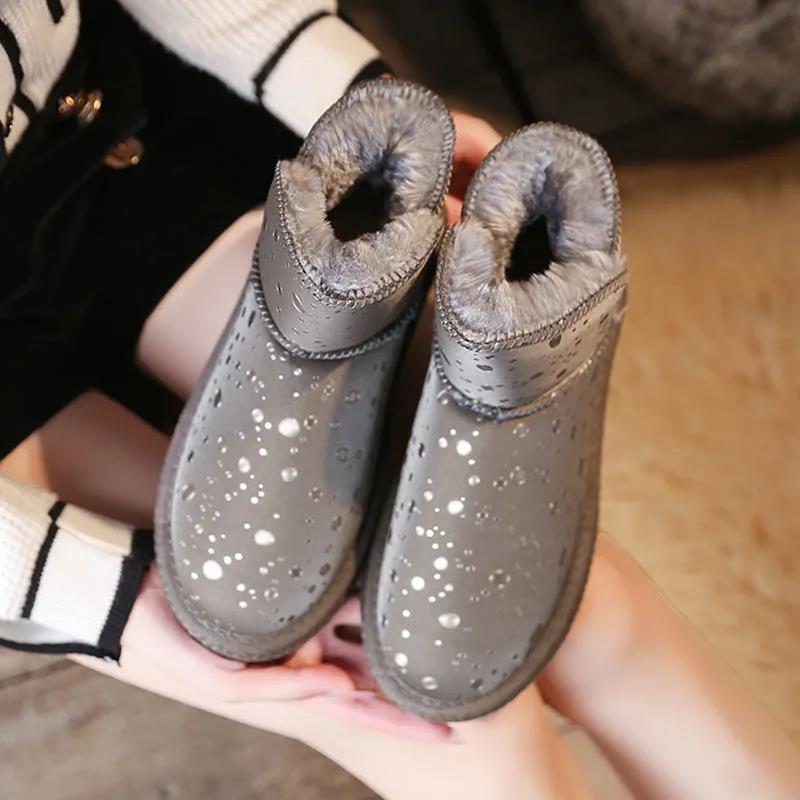 Snow Boots Women's Waterproof Winter Cotton Shoes Short Tube Thickened Plus Velvet Short Tube Ankle Boots