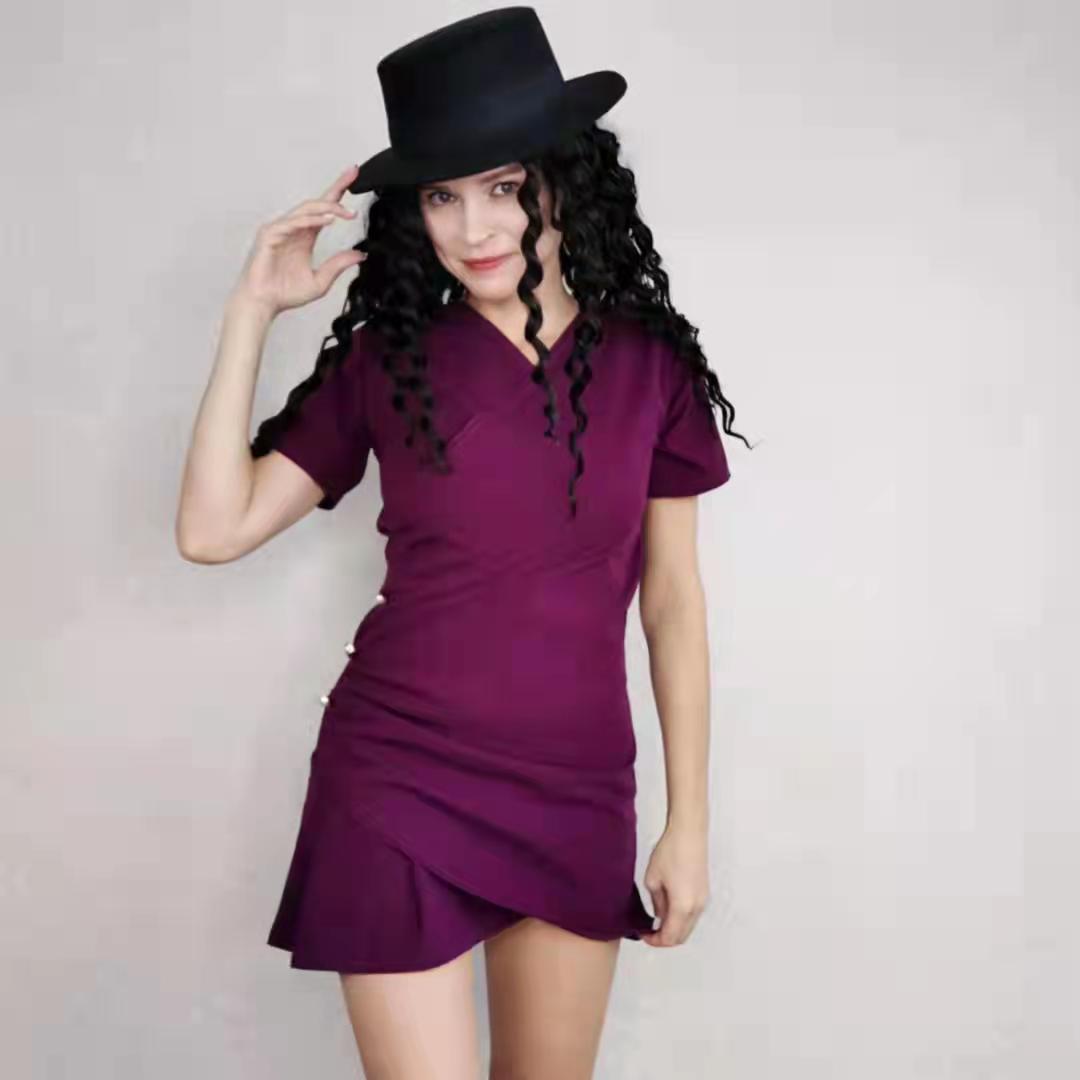 Women V-Neck Dress Irregular  Slim Solid Color Bodycon Dress Female Bodycon Dress for Party