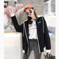 Spring and Autumn Short Hooded Jacket Womens' Letter Printed Double Lining Loose Thin Jacket Cardigan Top Double Layer Lining