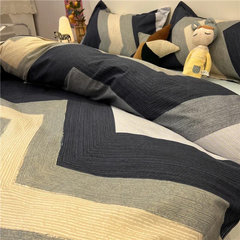 Nordic Simple Wavy Striped Quilt Cover Four-piece Student Bed Sheet Quilt Cover 1.8 Dormitory Bedding