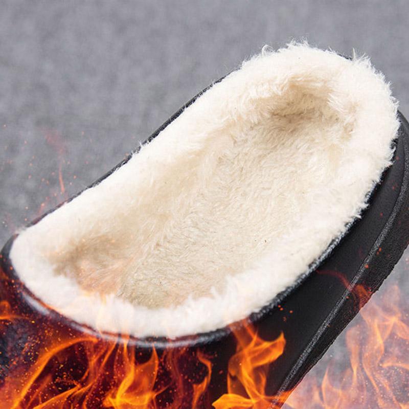 Women Unisex Winter Home Slippers Leather Waterproof Non Slip Slippers Plush Warm Indoor