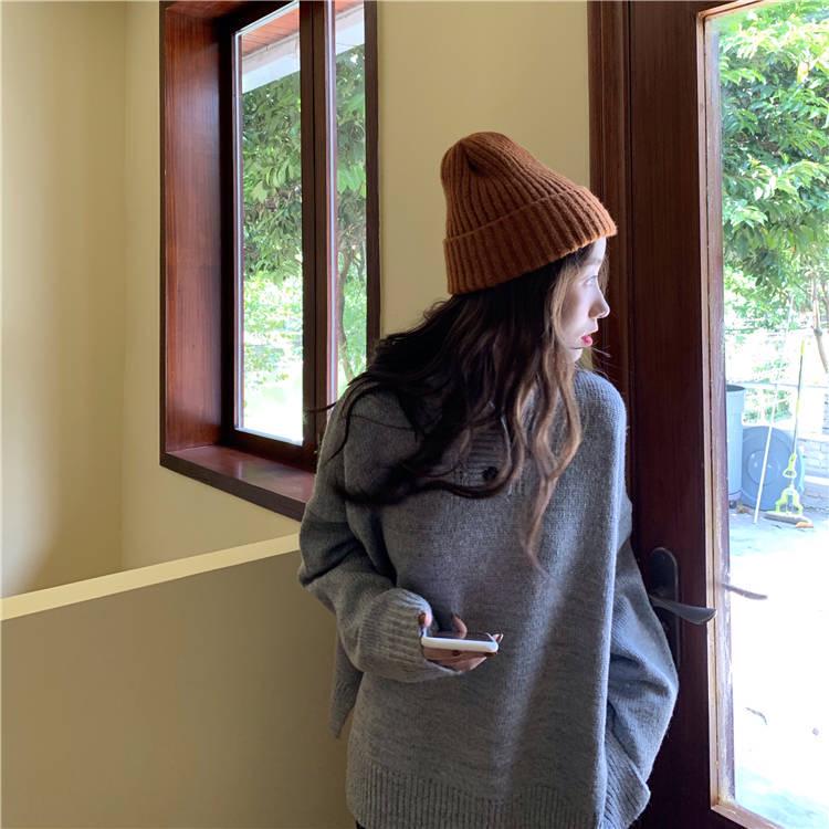 Pofulove Sweater Female Students  Loose Long-sleeved Knitted Winter New Candy-colored Hooded