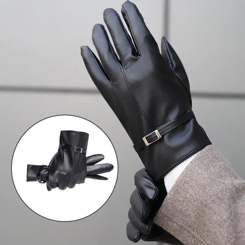 Men's Leather Gloves Winter Outdoor Motorcycle Gloves Plus Velvet Thick Touch Screen Gloves