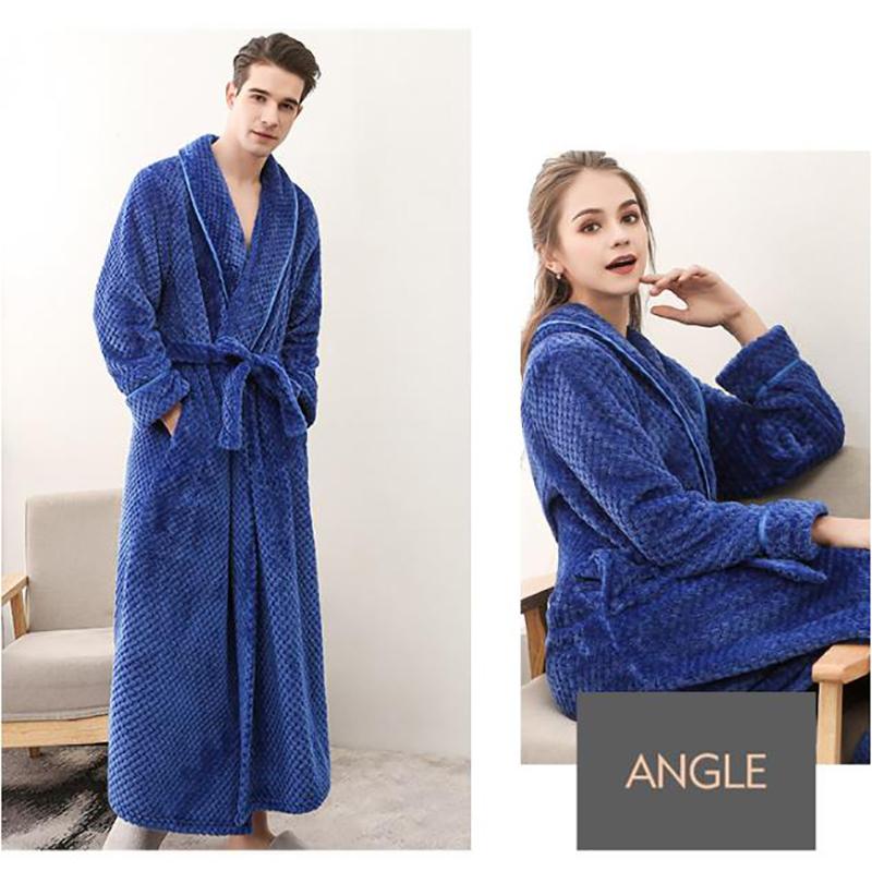 Men Cashmere Bathrobe Winter Thickening Home Clothes Ladies Shawl Bathrobe Long Robe Coat