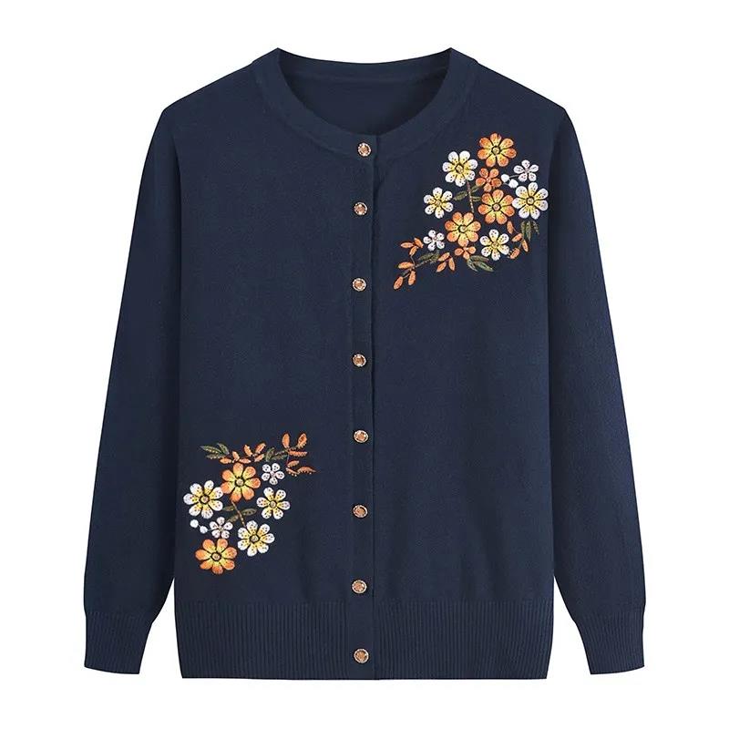 Cardigan Embroidered Jacket for Spring and Autumn Sweater for Autumn and Winter Knit Long Sleeves