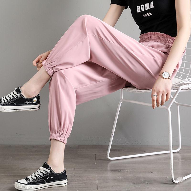 Chiffon Beamed Nine-point Harem Pants Female Summer Thin Section High Waist Drape Ice Silk Sports and Leisure Bloomers