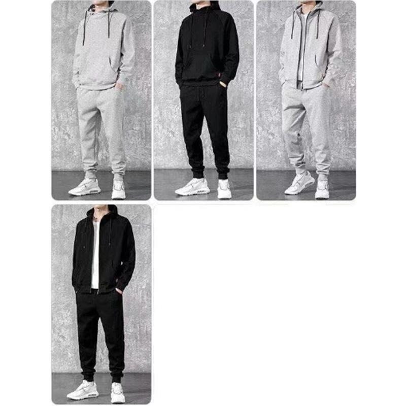 Autumn Simple Sportswear Suit Cardigan Hooded Sweater Suit Casual Loose Solid Color Versatile Trend Youth Jacket