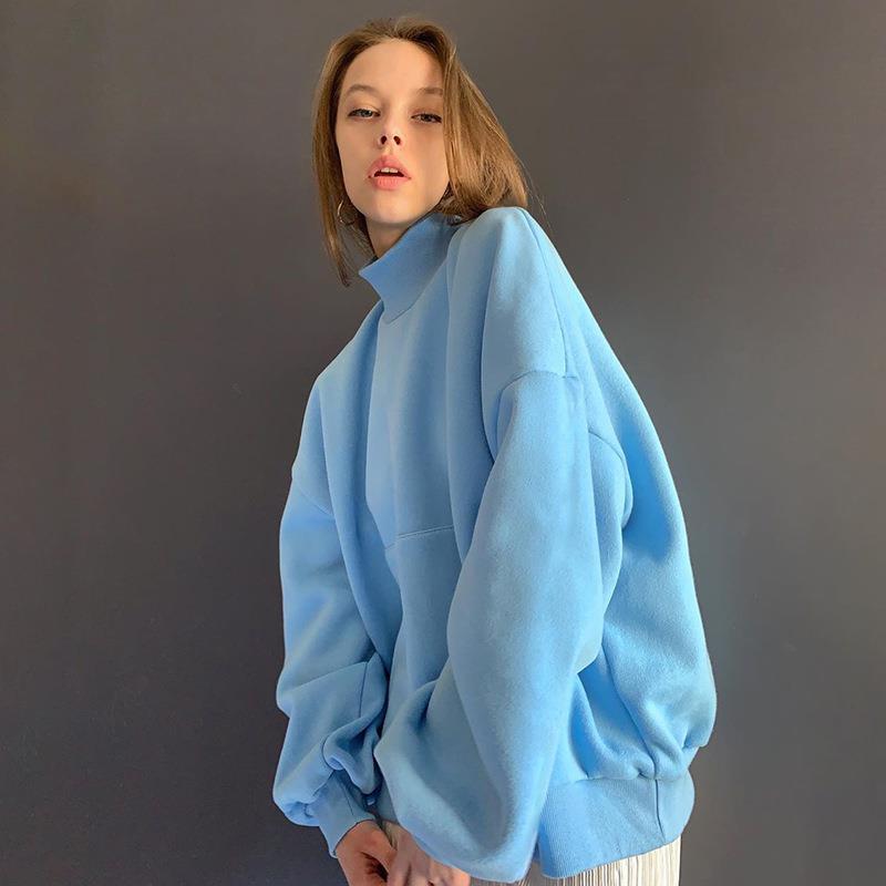 Autumn and Winter Oversized Sweatshirt Women's High-neck Long-sleeved Sweater Solid Color All-match Blouse