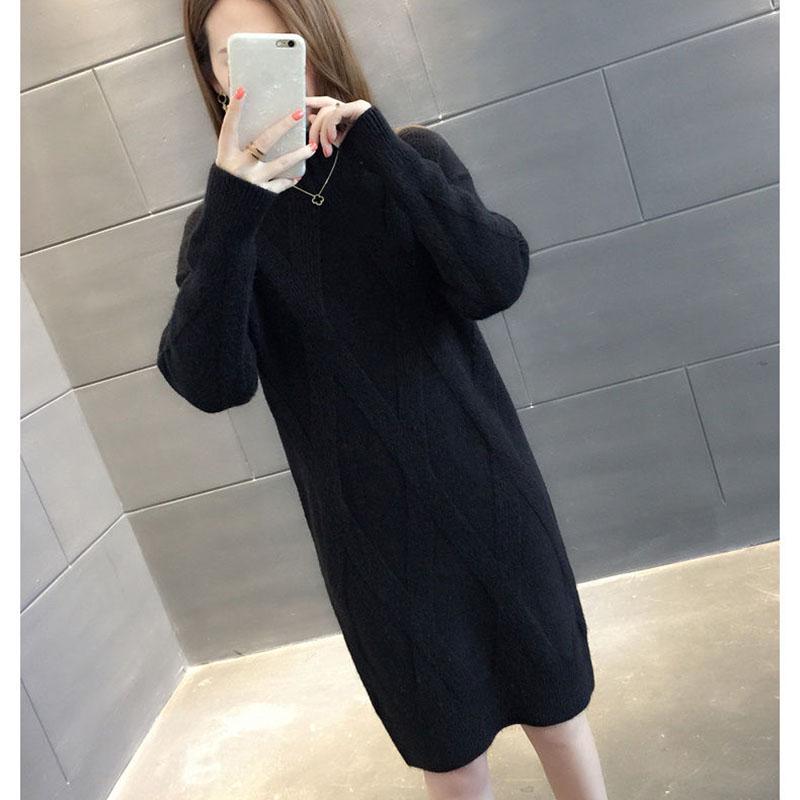 Half High Neck Mid-length Sweater Loose Thick Knit Bottoming Shirt Fashion Casual Dress