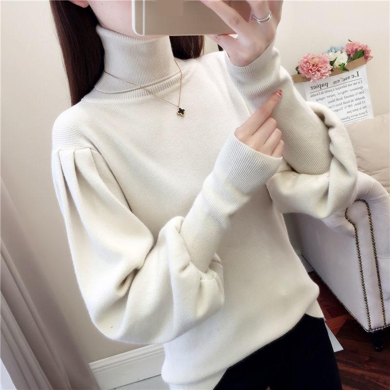 Turtleneck Sweater Women Autumn and Winter Loose Lantern Sleeve Knit Bottoming Shirt Soft