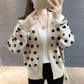 Polka Dot Short Knit Top Loose College Style V-neck Sweater Fashion Casual Jacket Women