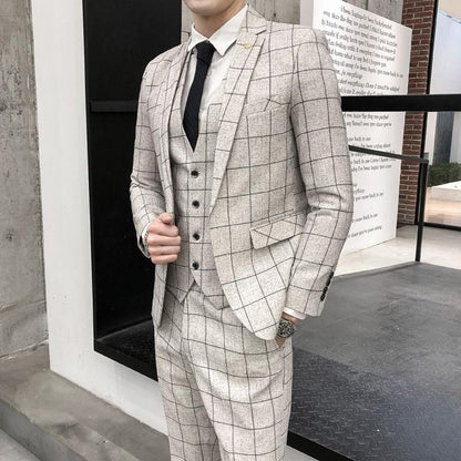 Men's Fashion Suit Solid Color Business Casual Jacket Pants Vest Three-piece Slim Formal Suit Groom Handsome Wedding Dress